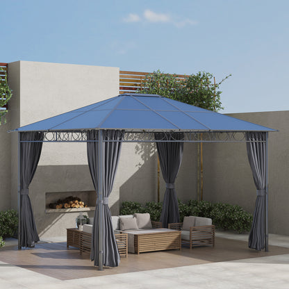 Outsunny 3 x 3.6m Hardtop Gazebo Canopy with Polycarbonate Roof, Permanent Pavilion Garden Gazebo with Curtains for Patio, Deck, Grey 