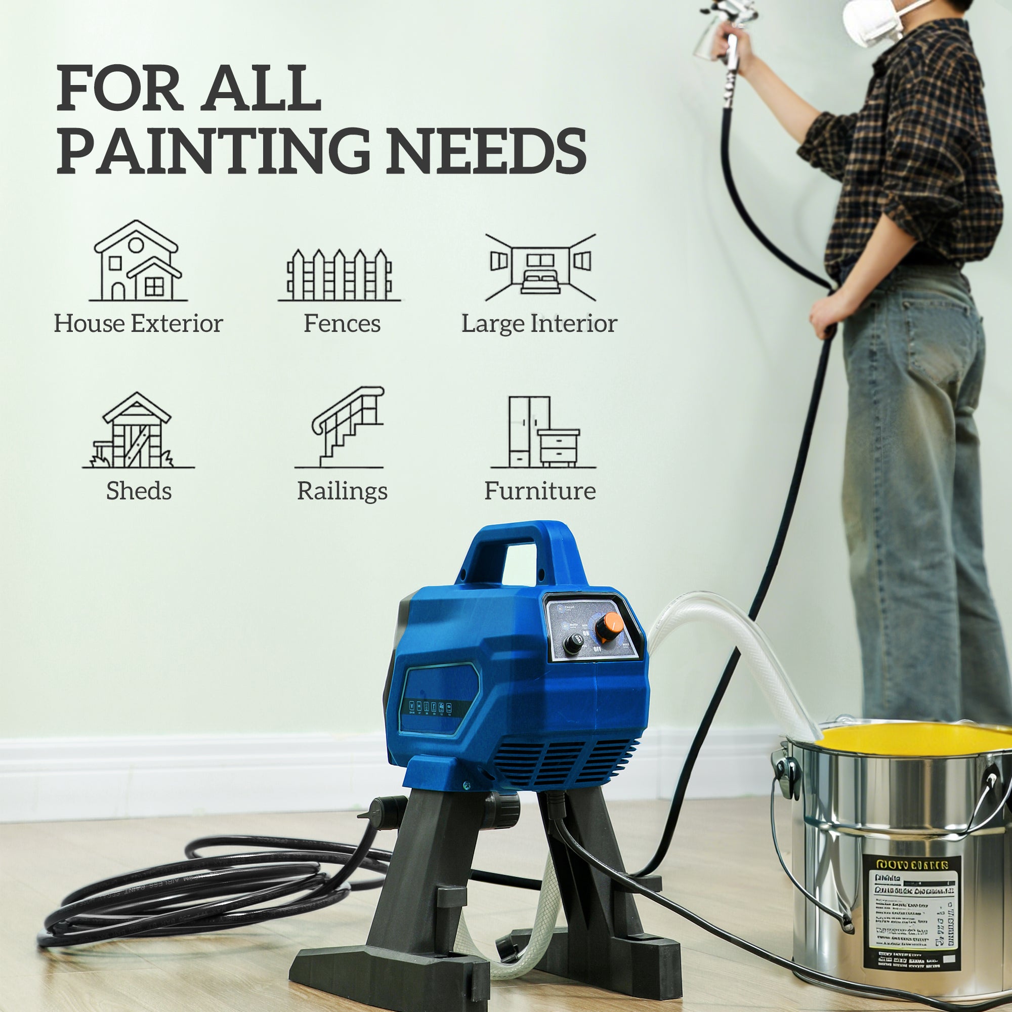 HOMCOM Airless Paint Sprayer, Thinning-Free Electric Paint Spray Gun for Walls, Fences & DIY Projects, Dark Blue 