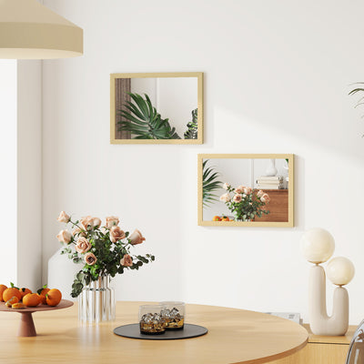 HOMCOM Wall Bathroom Mirror, 30 x 40 cm Wall-Mounted Mirror for Living Room, Bedroom, Hallway, Set of 2, Natural 
