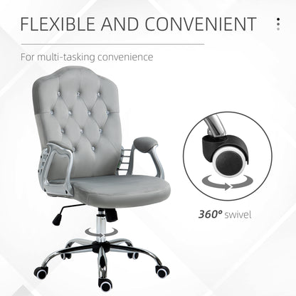 Vinsetto Velvet-Feel Work Chair, with Diamante Back - Grey