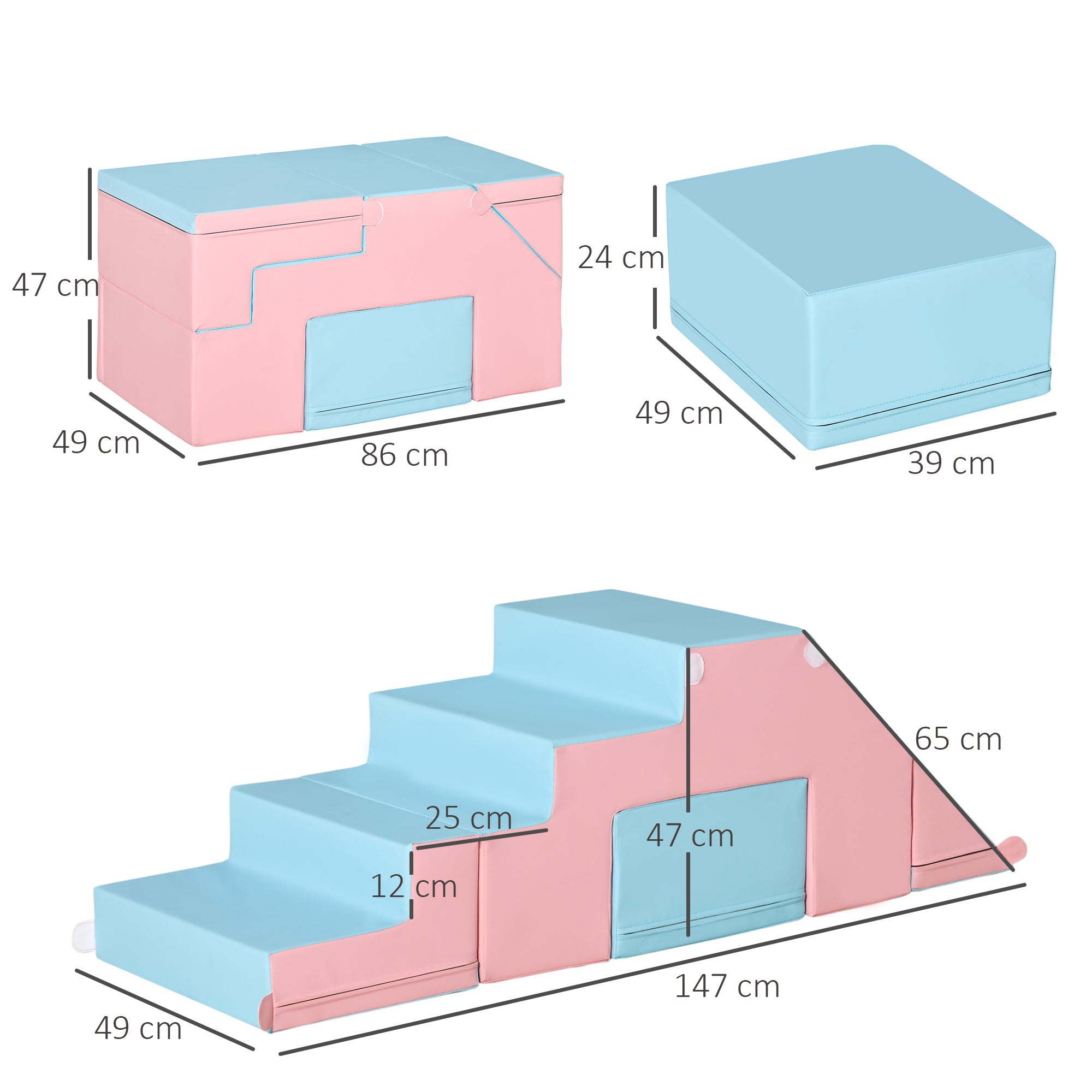 HOMCOM 2-piece Soft Play Set, Baby Foam Climber Block for Toddler 1-3 Years, Pink Blue 