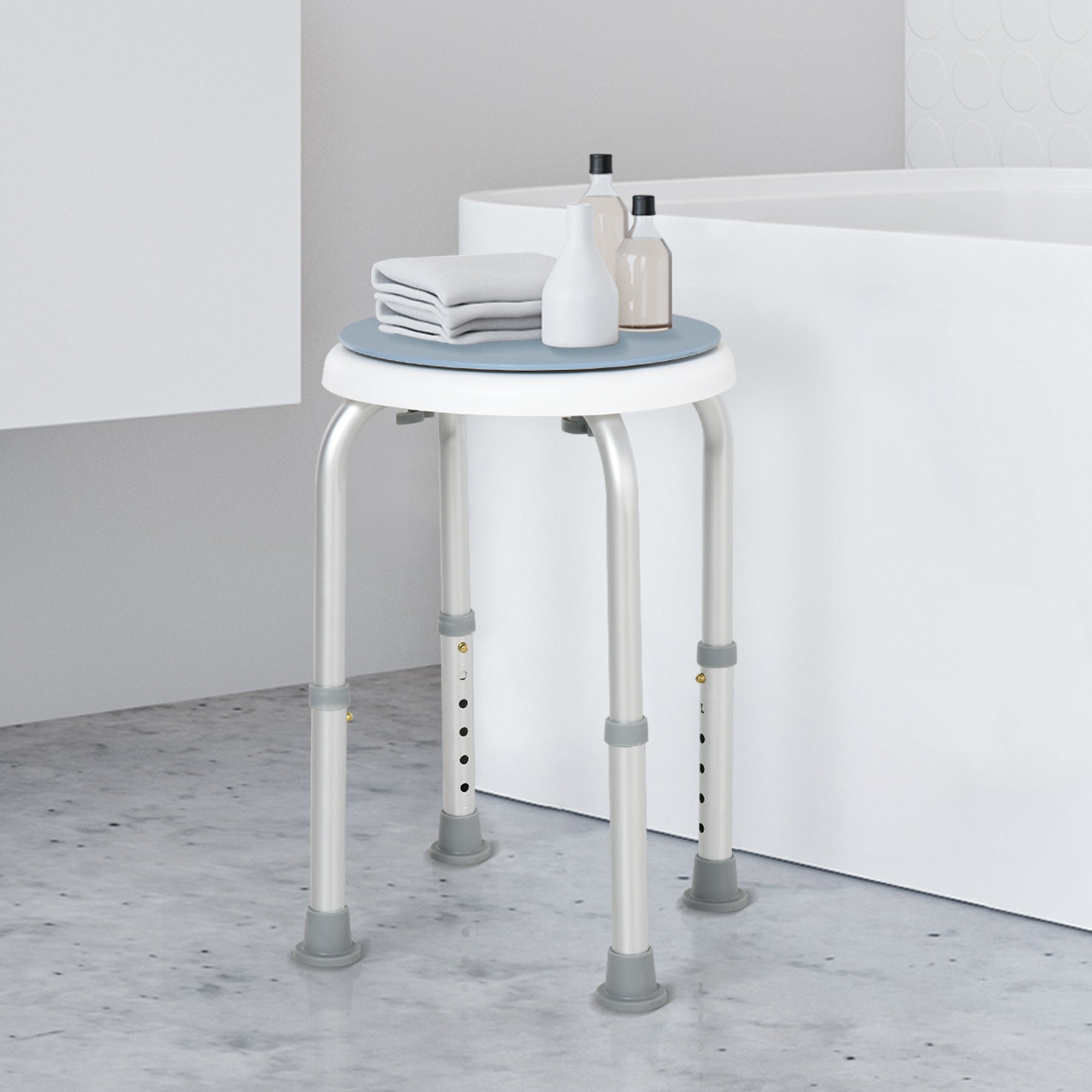 HOMCOM 360° Swivel Shower Chair, Height Adjustable Aluminium Shower Stool with Non-Slip Feet for Disabled, Elderly, Blue 