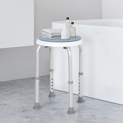 HOMCOM 360° Swivel Shower Chair, Height Adjustable Aluminium Shower Stool with Non-Slip Feet for Disabled, Elderly, Blue 