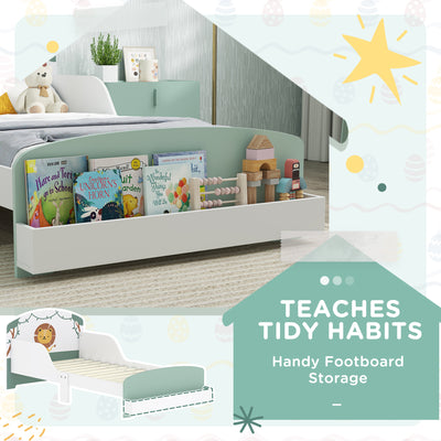 AIYAPLAY Toddler Bed with Storage, Guardrails, Lion Design, for Ages 3-8 Years, Fits 140 x 70cm Mattress, Green 