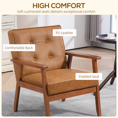 HOMCOM Retro-Style Accent Chair, with Faux Leather Seat - Brown 