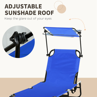 Outsunny 2 Piece Folding Sun Loungers with Canopy, Adjustable Recliner Garden Chairs with Side Pocket, Steel Frame and Breathable Mesh for Outdoor, Pool, Beach, Garden, Blue 
