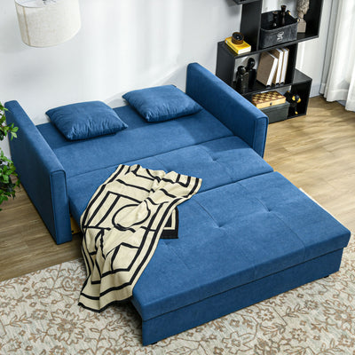 HOMCOM 2 Seater Sofa Bed, Convertible Bed Settee, Modern Fabric Loveseat Sofa Couch with 2 Cushions, Hidden Storage for Living Room, Guest Room, Deep Blue 