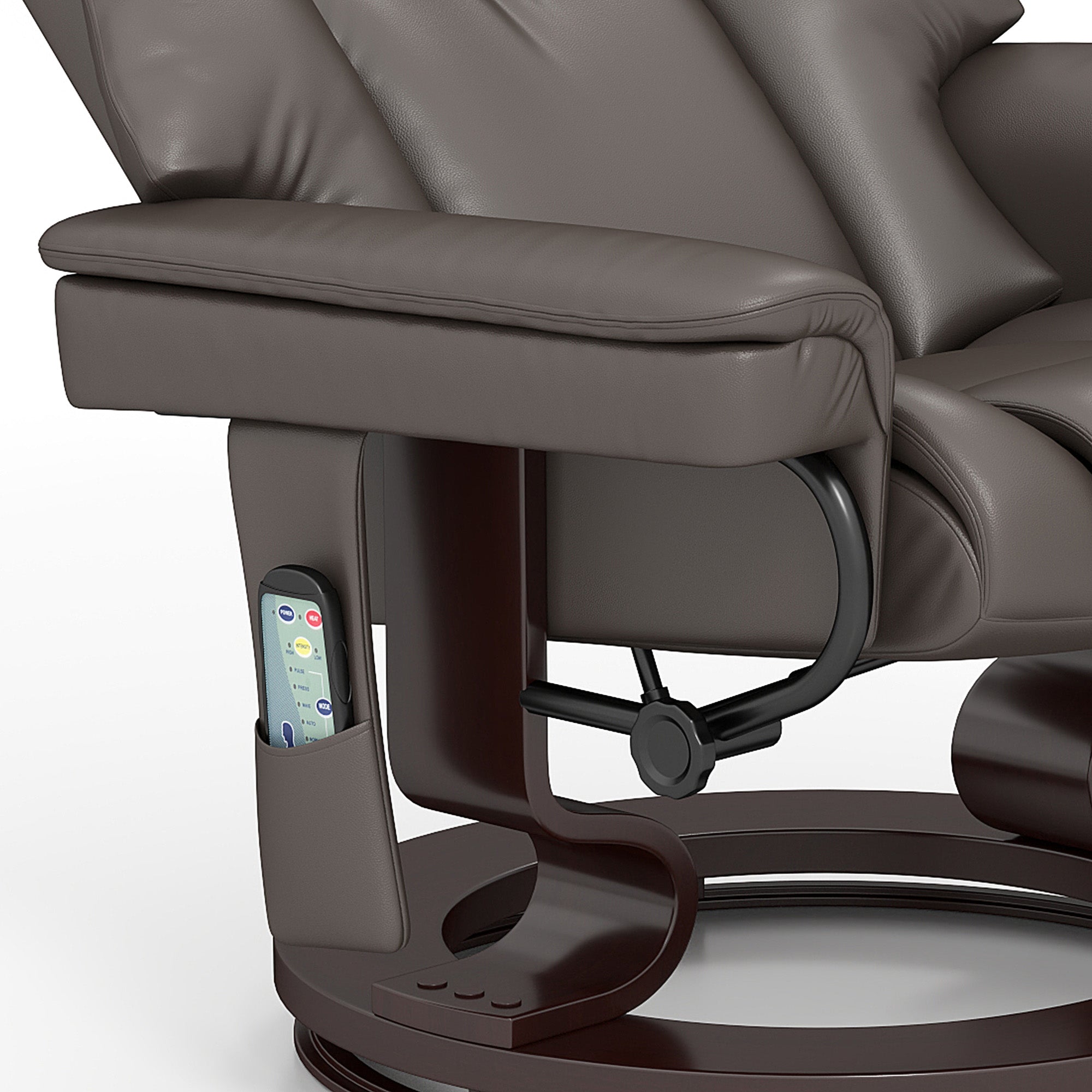 HOMCOM Massage Recliner Chair with Footstool, Upholstered Reclining Armchair with Adjustable Backrest, Steel Frame and Wood Base, Swivel Chair for Living Room, Bedroom, Brown 