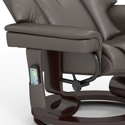 HOMCOM Massage Recliner Chair with Footstool, Upholstered Reclining Armchair with Adjustable Backrest, Steel Frame and Wood Base, Swivel Chair for Living Room, Bedroom, Brown 