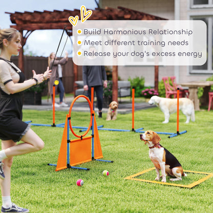 PawHut 7-Piece Dog Agility Equipment Set with Weave Poles, Jump Ring and Hurdle, Pause Box and Carry Bag, Orange 