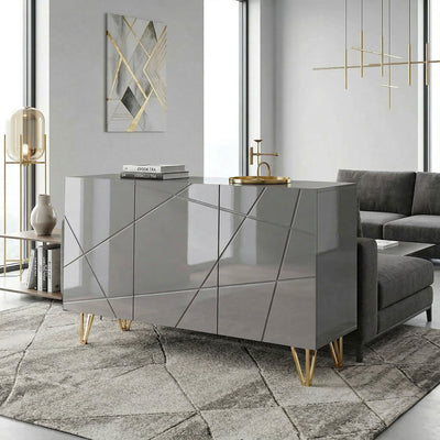 HOMCOM Modern Luxe High Gloss Sideboard, with Hairpin Legs, Grey 