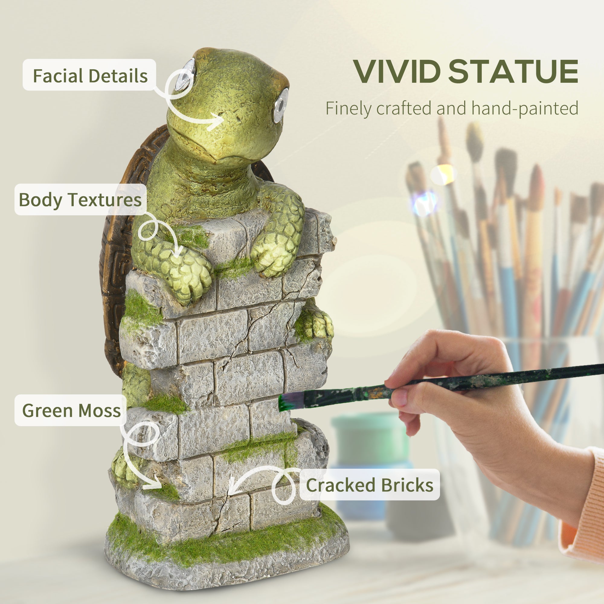Outsunny Vivid Tortoise Art Sculpture with Solar LED Light, Colourful Garden\'c2\'a0Statue, Outdoor Ornament Home Decoration for Porch, Deck, Grass