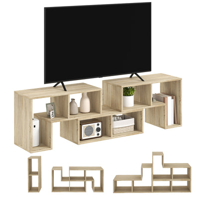 HOMCOM TV Stand for TVs up to 75 Inches, Free Combination TV Unit with Storage Shelves, Extendable Entertainment Centre for Living Room, Grey Oak Wood Grain 