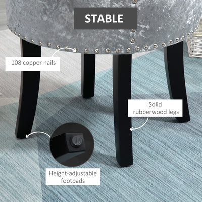 HOMCOM Dressing Table Stool with Rubber Wood Legs, Ice Velvet Vanity Stool for Living Room Bedroom, Grey 