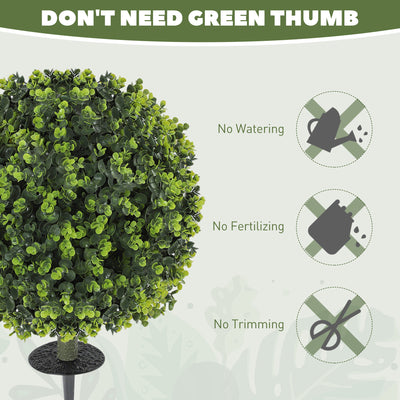 HOMCOM Set of 2 40 cm Artificial Boxwood Topiary Ball Bush with Integrated Ground Stake, Indoor Outdoor UV Resistant Faux Greenery, Faux Plants for Garden, Porch, Balcony 