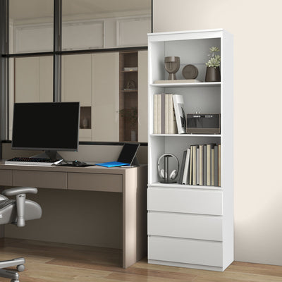 HOMCOM 180cm Tall Bookcase, with Shelves and Drawers - White 