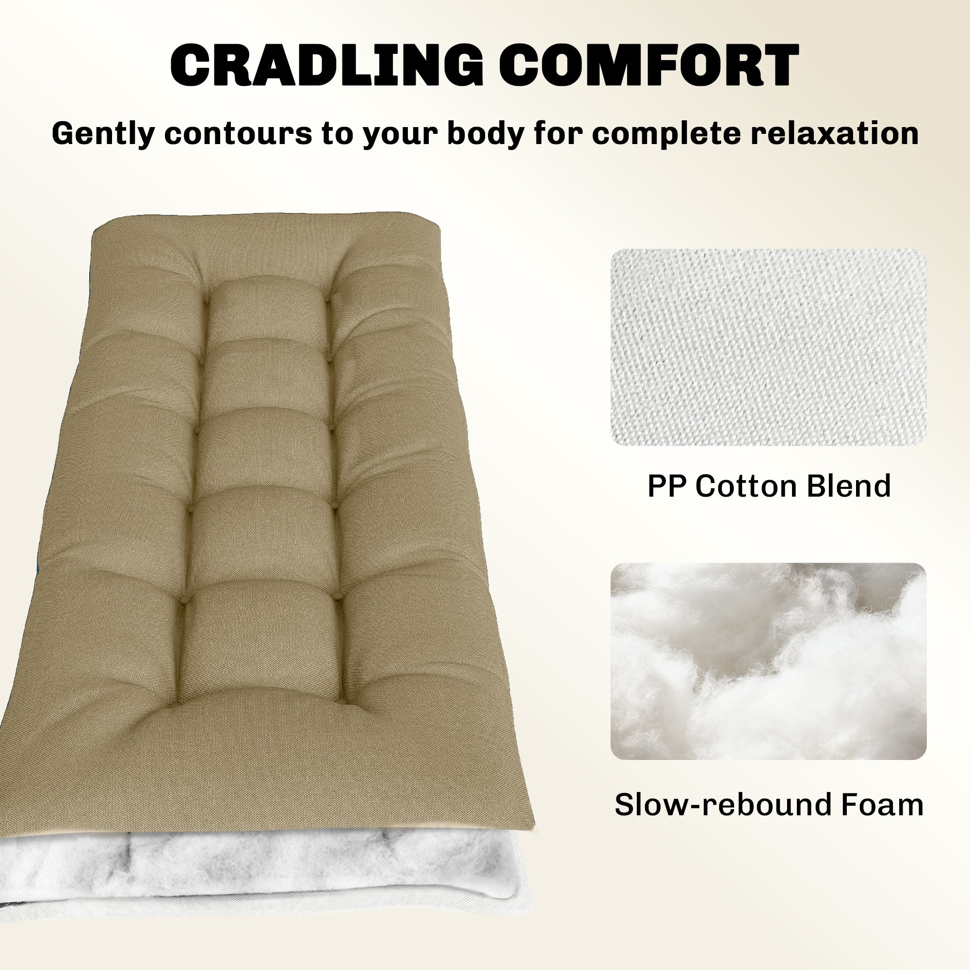Outsunny Sun Lounger Cushion, Memory Foam Patio Chair Cushion with Ties, Outdoor Seat Pad Fits 190 x 60 cm Lounger, Sand 