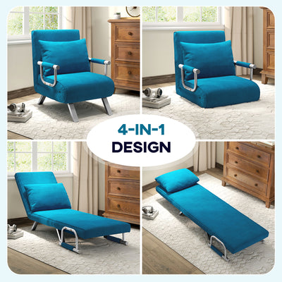 HOMCOM 4-in-1 Faux Suede Chair Bed - Blue 