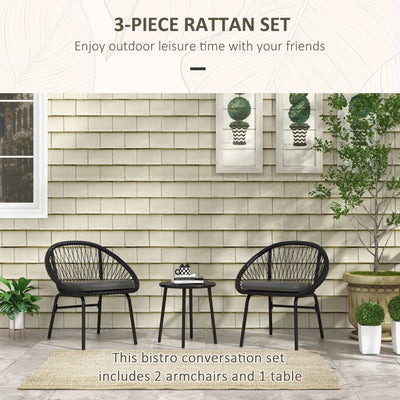 Outsunny Three-Piece Rattan Bistro Set - Black 
