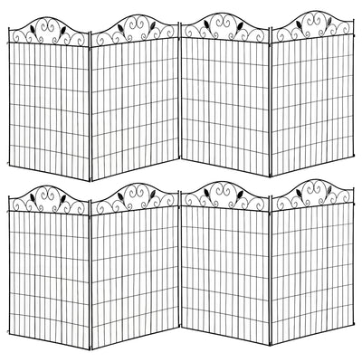 Outsunny Set of 2 Decorative Garden Fence, 8 Panels Metal Picket Fence, Versatile Shapes for Patio Lawn, 365cm x 112cm, Black 