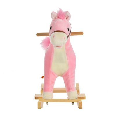 HOMCOM Kids Plush Rocking Horse w/ Sound Moving Mouth Wagging Tail Children Rocker Ride On Toy Gift 3-6 Years Pink 