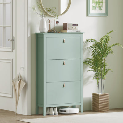 HOMCOM Modern Three-Drawer Shoe Cabinet - Green 