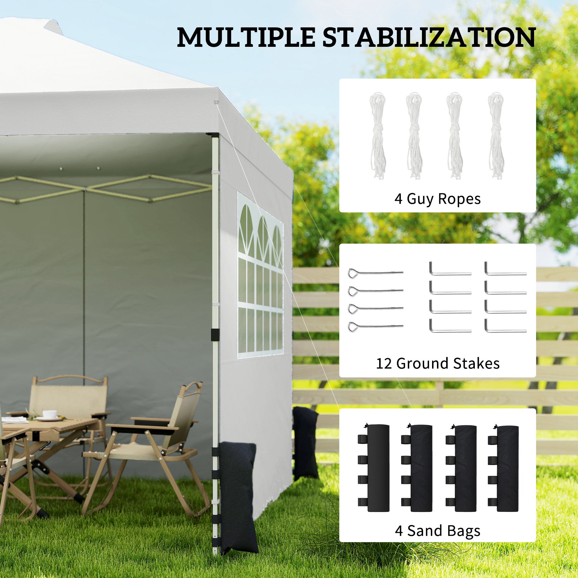 Outsunny Pop Up Gazebo Waterproof Height Adjustable Canopy with 3 Sidewalls Wheeled Bag for Parties 3 x 3 m White 