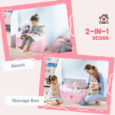 ZONEKIZ 2-in-1 Kids Storage Bench, Toy Box w/ Safety Rod - Pink 