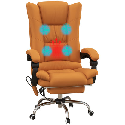 Vinsetto High Back Vibration Massage Office Chair, Heated Reclining PU Leather Computer Chair with 135\'c2\'b0 Reclining Back and Footrest, Light Brown
