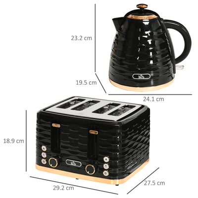 HOMCOM Kettle and Toaster Sets, 3000W 1.7L Rapid Boil Kettle & 4 Slice Toaster with 7 Browning Controls, Defrost, Reheat and Crumb Tray, Otter thermostat, Black 