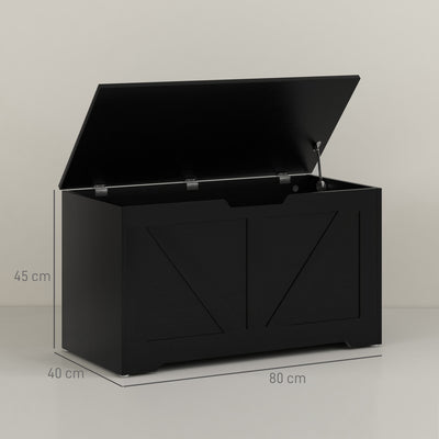HOMCOM 100L Home Storage Box, with Safety Hinges - Black Wood-Effect 