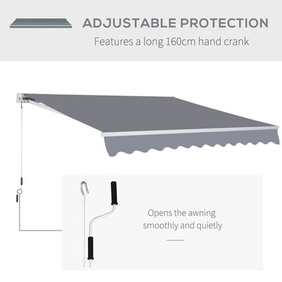 Outsunny 3 x 2.5m Manual Awning Canopy Sun Shade Shelter Retractable for Garden Grey 