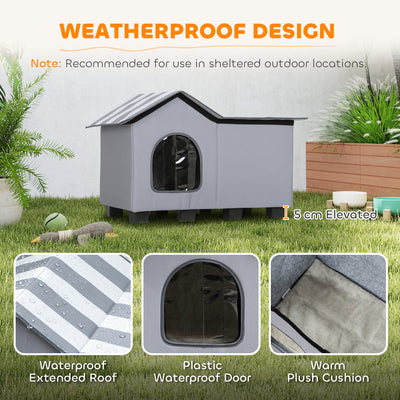PawHut Outdoor Cat House, Weather Resistant Feral Cat Cave with Elevated Base and Cushion for Winter, Grey 