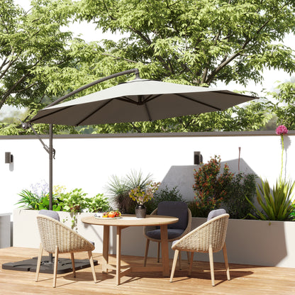 Outsunny 3m Overhanging Parasol, with Base, Weights and Cover - Light Grey 