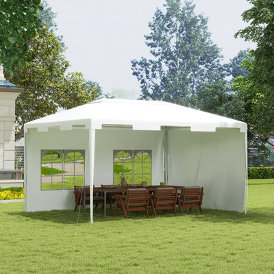 Outsunny 3 x 4 m Garden Gazebo Shelter Marquee Party Tent with 2 Sidewalls for Patio Yard Outdoor - White 
