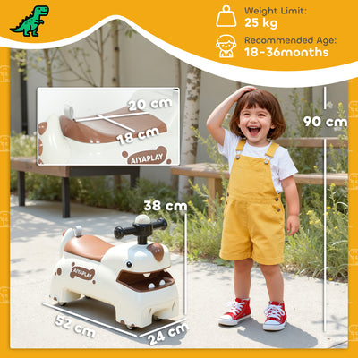 AIYAPLAY Kids Ride On Car, Dinosaur Foot to Floor Slider with Storage, Toddler Walker with Light, Sounds, Cream 
