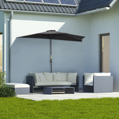 Outsunny 2.7m Garden Half Parasol, Outdoor Balcony Umbrella with 5 Steel Ribs, Patio Sun Shade, Black 
