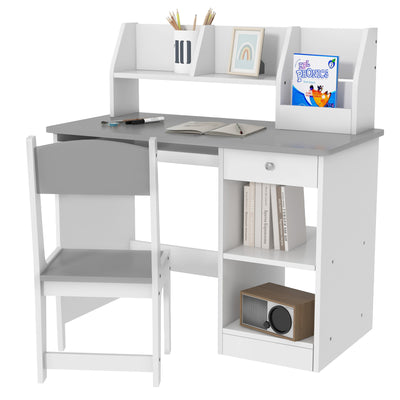 ZONEKIZ Two-Piece Kids Desk and Chair Set with Storage, for Ages 5-8 Years - Grey 