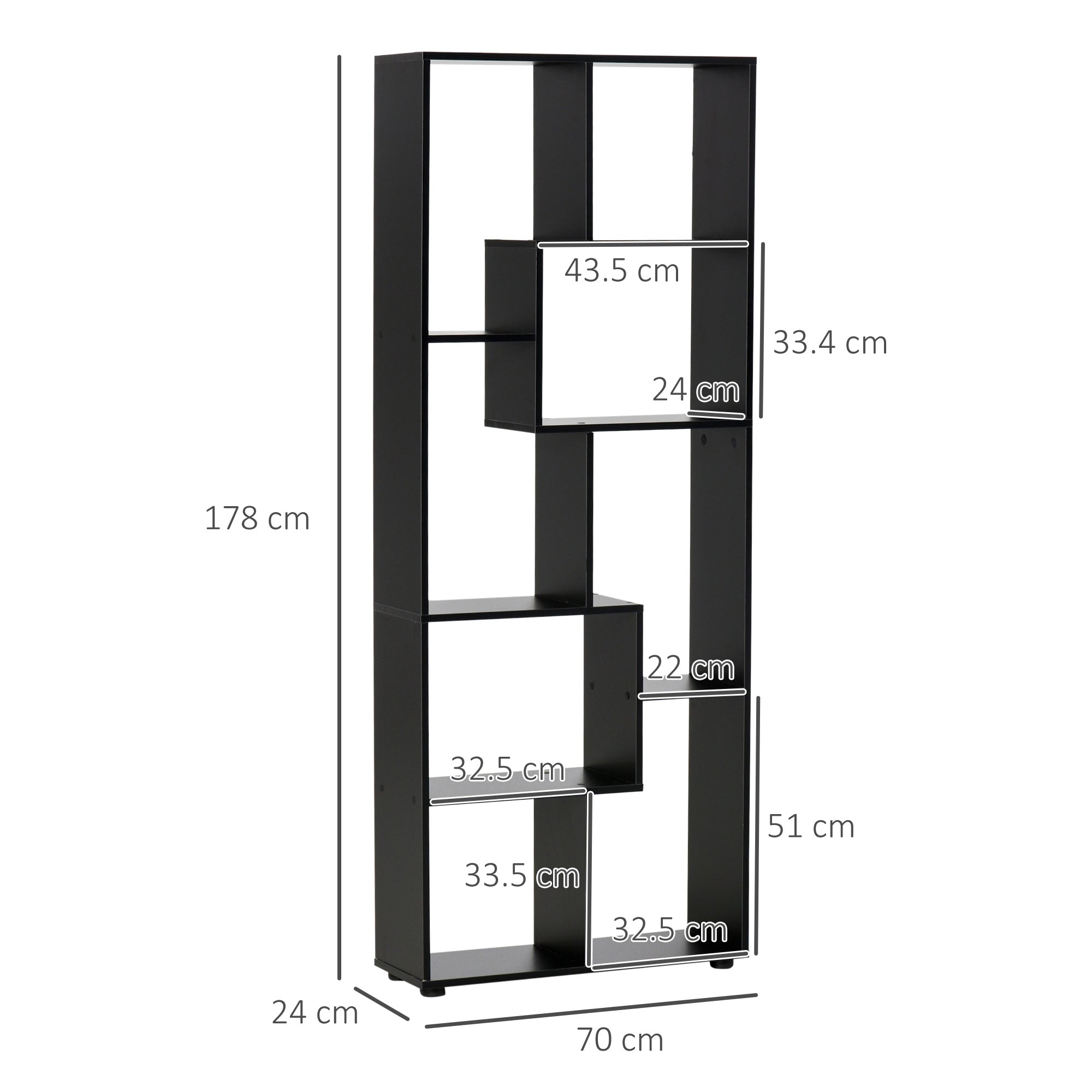 HOMCOM 8-Tier Freestanding Bookcase w/ Melamine Surface Anti-Tipping Foot Pads Home Display Storage Grid Stand Bedroom Living Room Furniture Modern Style - Black 