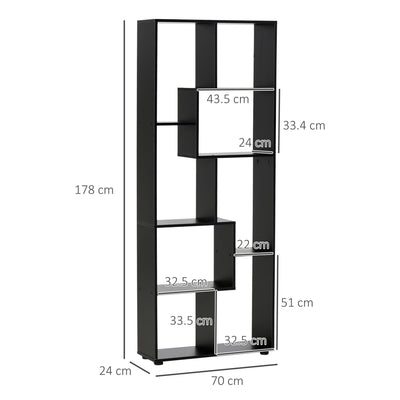 HOMCOM 8-Tier Freestanding Bookcase w/ Melamine Surface Anti-Tipping Foot Pads Home Display Storage Grid Stand Bedroom Living Room Furniture Modern Style - Black 