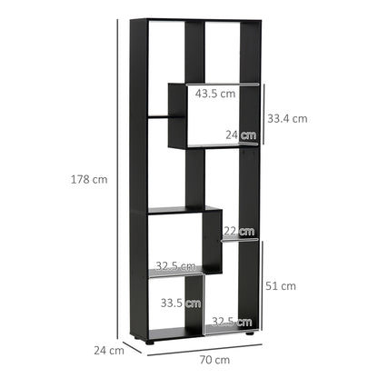 HOMCOM 8-Tier Freestanding Bookcase w/ Melamine Surface Anti-Tipping Foot Pads Home Display Storage Grid Stand Bedroom Living Room Furniture Modern Style - Black 