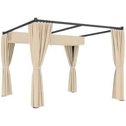 Outsunny 3 x 3m Retractable Roof Pergola, with Curtains - Khaki 