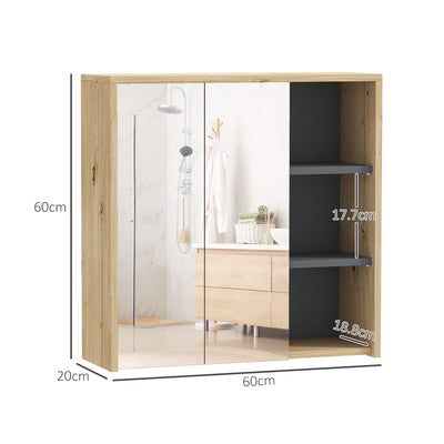 HOMCOM Five-Shelf Mirrored Bathroom Cabinet - Wood-Effect 