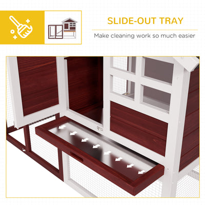 PawHut Rabbit Hutch Outdoor Wooden Guinea Pig Hutch Rabbit Run Bunny Cage Small Animal House Pull-Out Tray, Brown, 122 x 62.6 x 92 cm 