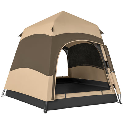 Outsunny Double Layer Instant Pop Up Tent with Rainfly, Portable Camping Shelter with Sewn-in Groundsheet and Carry Bag, Brown 