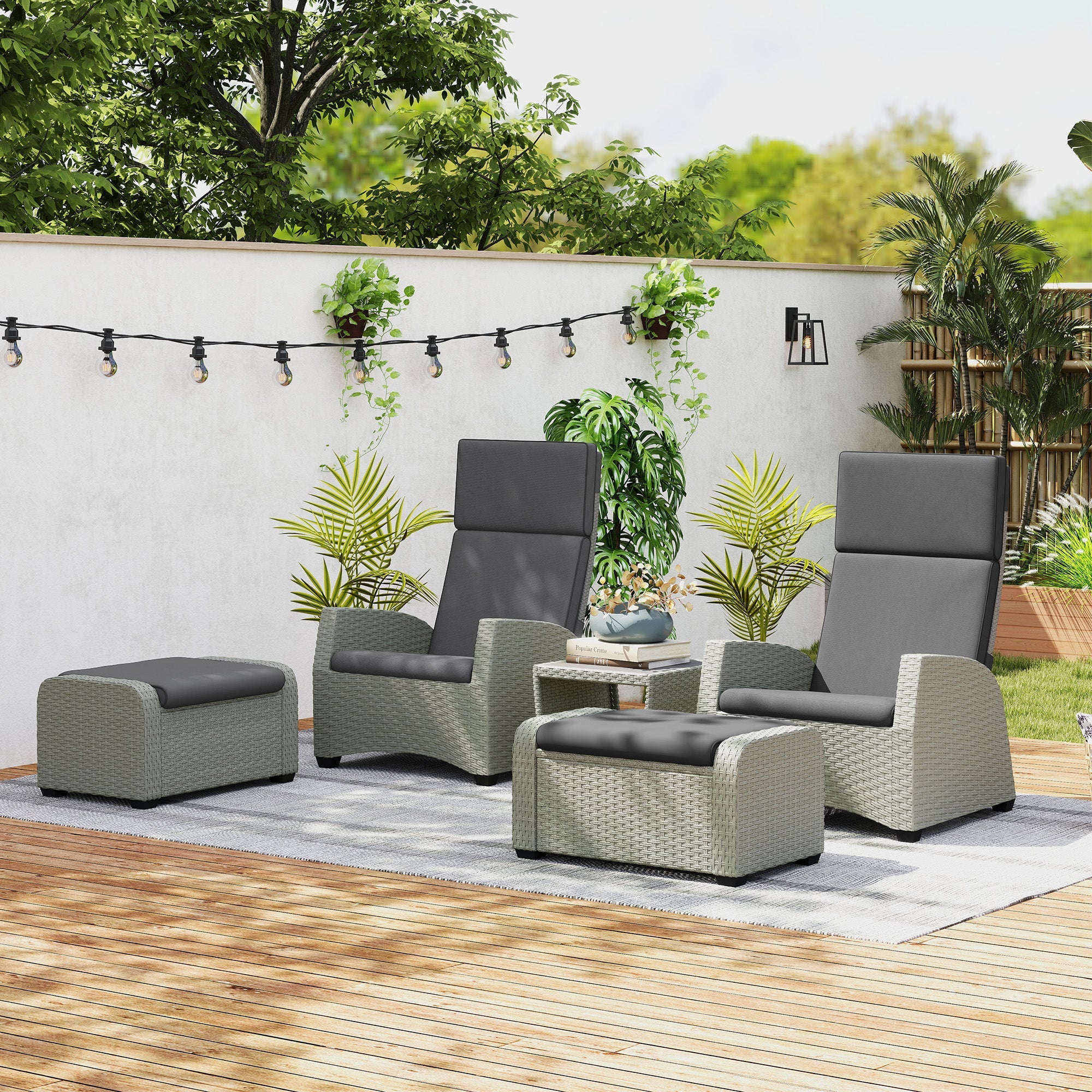 Outsunny 5-Piece Rattan Garden Furniture Set with Cushions - Charcoal Grey 