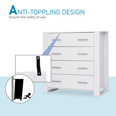 HOMCOM Chest Of 4 Drawers Storage Cabinet Bedroom Clothes w/Metal Handles Base Freestanding Unit Furnishing Living Room White 