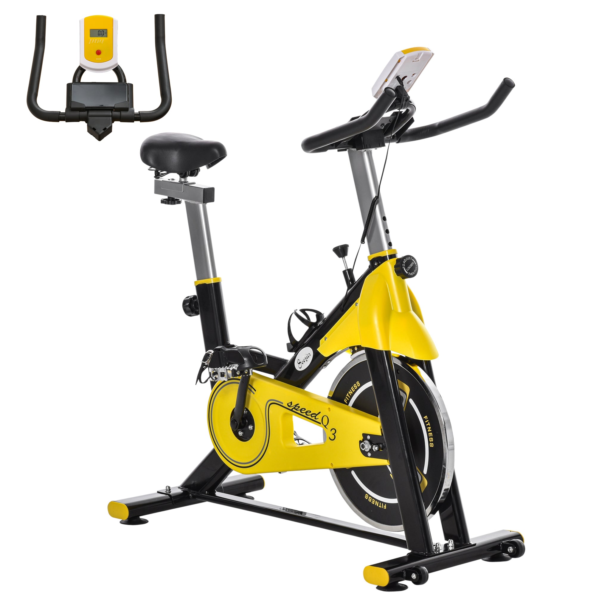 HOMCOM Exercise Bike, with 6kg Flywheel Belt Drive, Adjustable Resistance, LCD Display - Yellow 