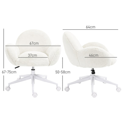 HOMCOM Makeup Vanity Chair, Cute Fluffy Desk Chair with Rolling Wheels for Bedroom Living Room, Cream White 