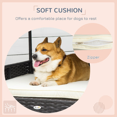 PawHut Wicker Dog House, Rattan Pet Bed, with Removable Cushion, Canopy, for Small and Medium Dogs - Cream 